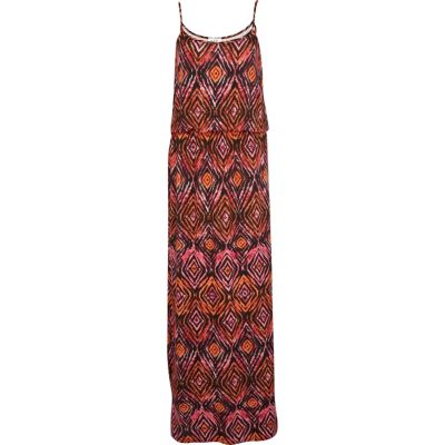 Orange tribal print waisted cami maxi dress