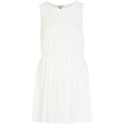 White broderie front sleeveless dress 