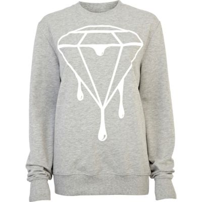 Grey dripping diamond print sweatshirt