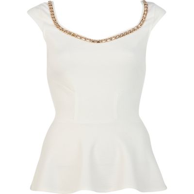 White studded trim peplum top