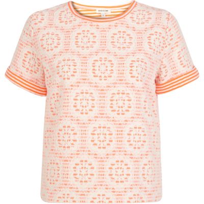Pink fluro stripe lace t-shirt