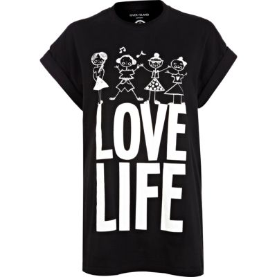 Black FTBC love life print oversized t-shirt