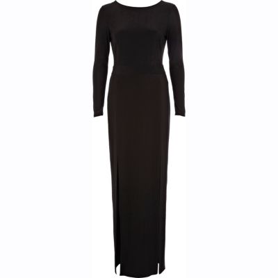 Black thigh split open back maxi dress 