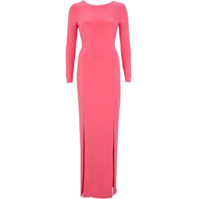 Pink thigh split open back maxi dress 