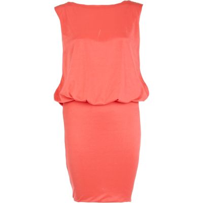 Coral draped embellished back dress