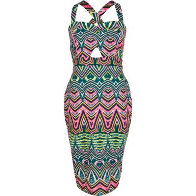 Pink tribal print cut out tube dress