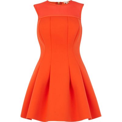Orange scuba sleeveless prom dress 