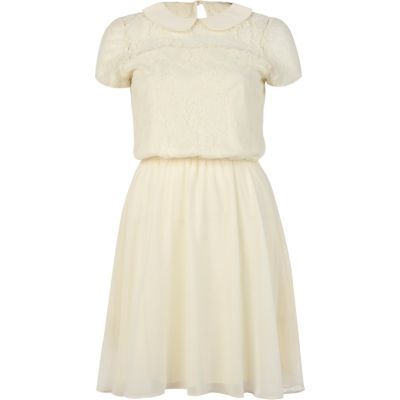 Cream lace insert tea dress