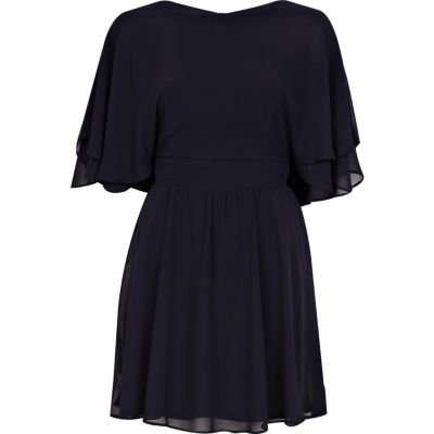 Navy layered sleeve skater dress