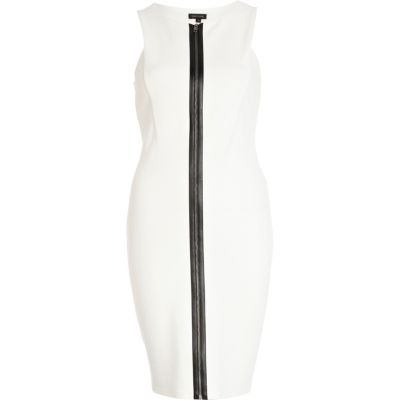 Cream contrast zip through racer front dress 