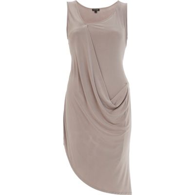 Dark grey draped front sleeveless dress