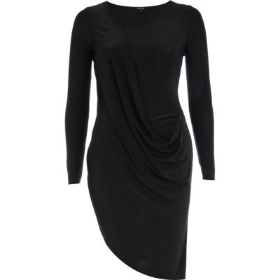 Black draped front wrap dress