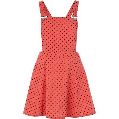 Coral heart print pinafore dress