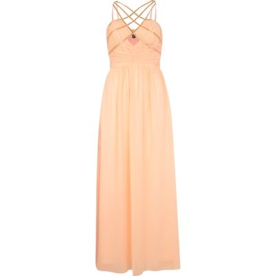 Coral Little Mistress cross strap maxi dress