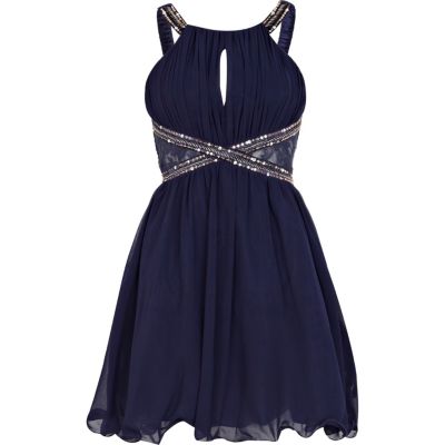 Navy Little Mistress embellished prom dress
