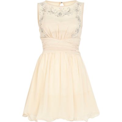 Cream Little Mistress sleeveless prom dress