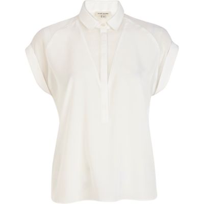 White raglan sleeve mesh insert shirt