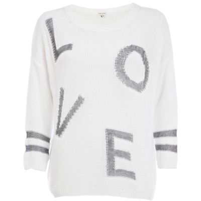 White love print oversized jumper