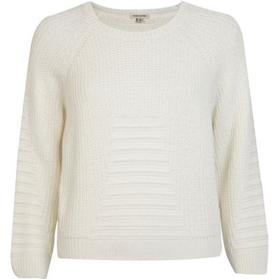 Cream rib geometric pattern cropped jumper