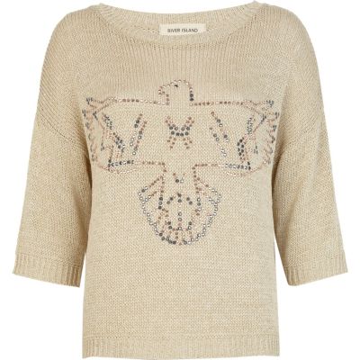 Beige eagle heat seal jumper