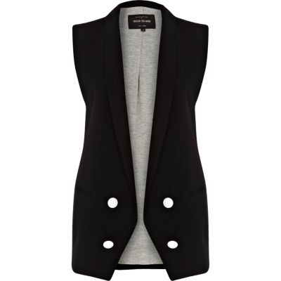 Black longline double breasted waistcoat