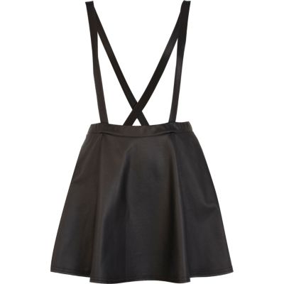 Black wet look pinafore skater skirt