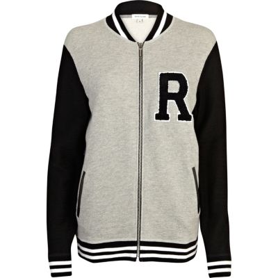 Grey R print baseball jacket