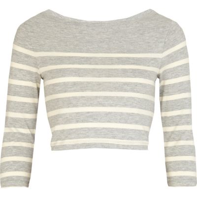 Grey and white stripe crop top