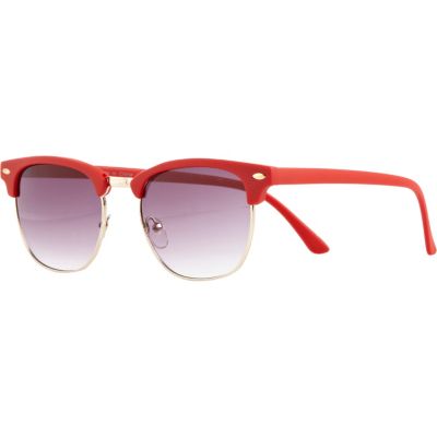 Bright red matte round retro sunglasses