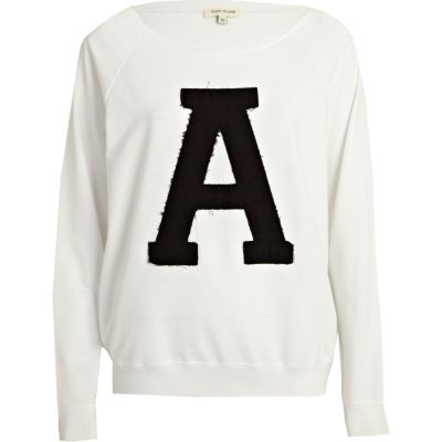 White A applique varsity sweatshirt