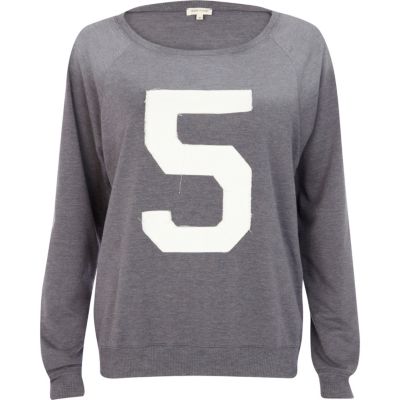 Grey 5 applique varsity sweatshirt