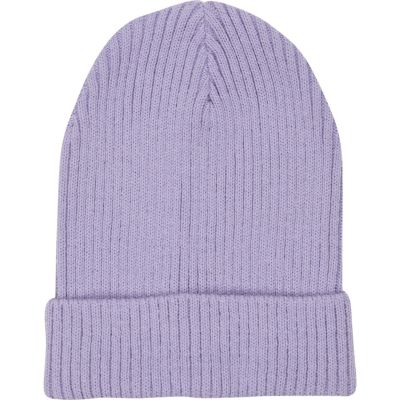 Purple rib knit beanie hat
