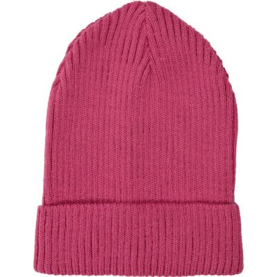 Pink ribbed knit beanie hat
