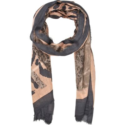 Grey and nude animal print lightweight scarf