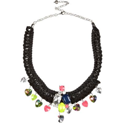 Black cord and chain statement necklace