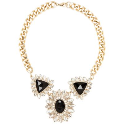 Gold tone gem stone statement necklace