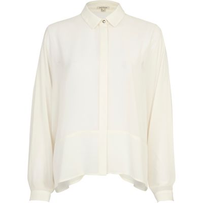 Cream sheer contrast panel boxy shirt 