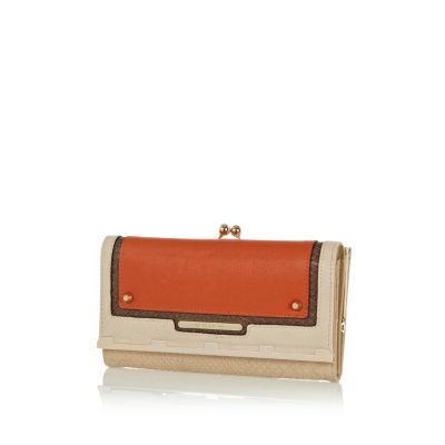 Beige and orange colour block purse