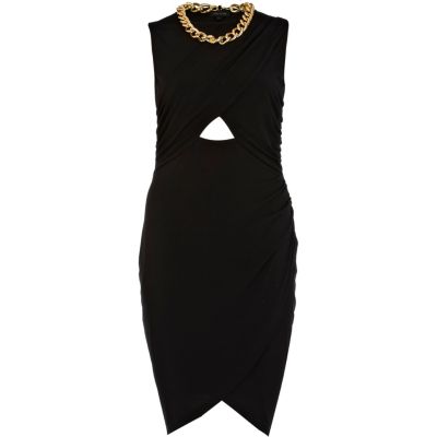 Black cut-out wrapped necklace dress