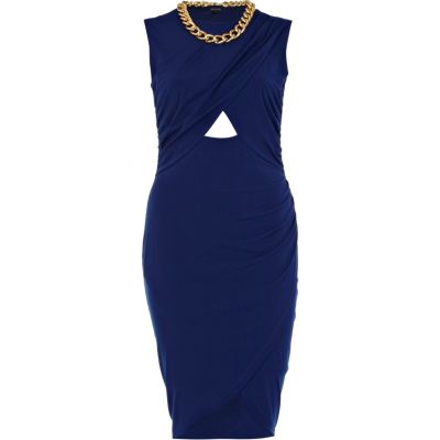 Blue cut-out wrapped necklace dress