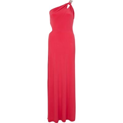 Pink one shoulder diamante maxi dress