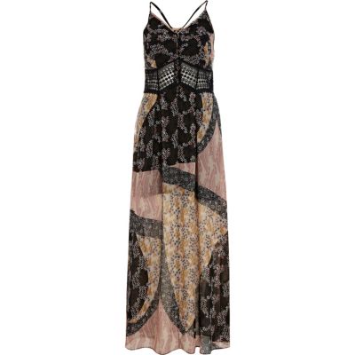 Black patchwork print maxi dress