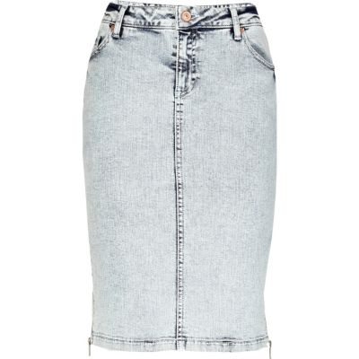 Light acid wash denim pencil skirt