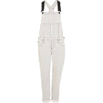 Black and white stripe denim dungarees 