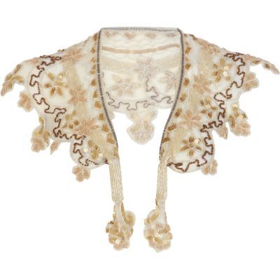 Cream bead embellished collar