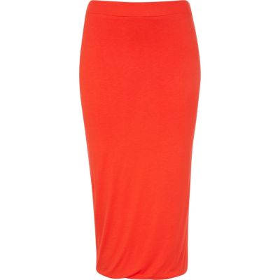 Red double layered pencil skirt 