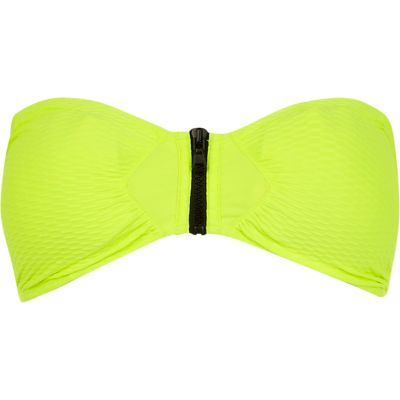 Bright yellow textured bandeau bikini top