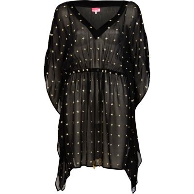 Black embellished sheer kaftan