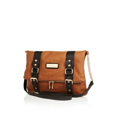 Brown fold over cross body satchel