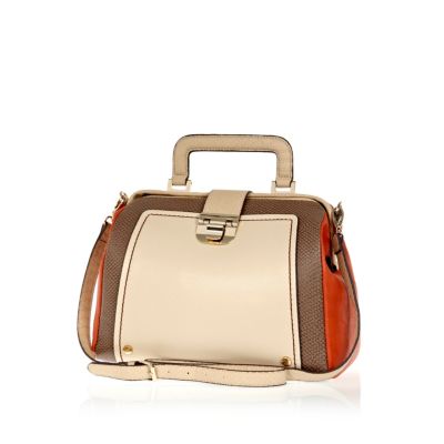 Beige colour block structured doctors bag